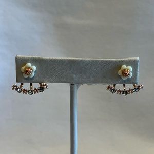 Rose Gold Tone Ivory Flower Earrings